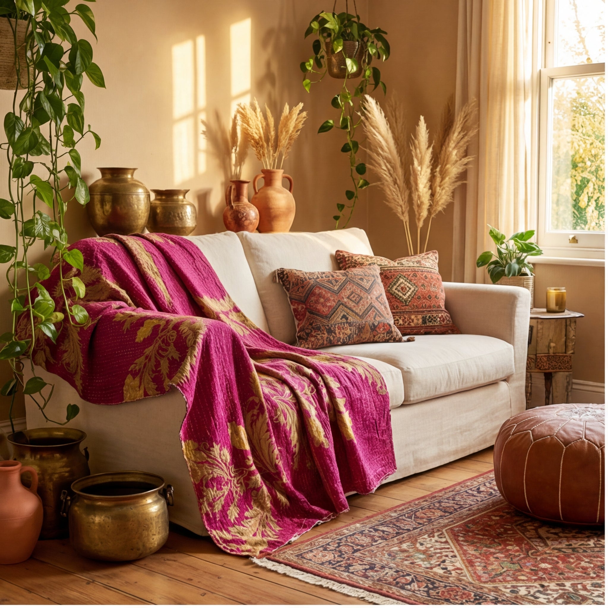 Serene Meadow Reversible Kantha Throw