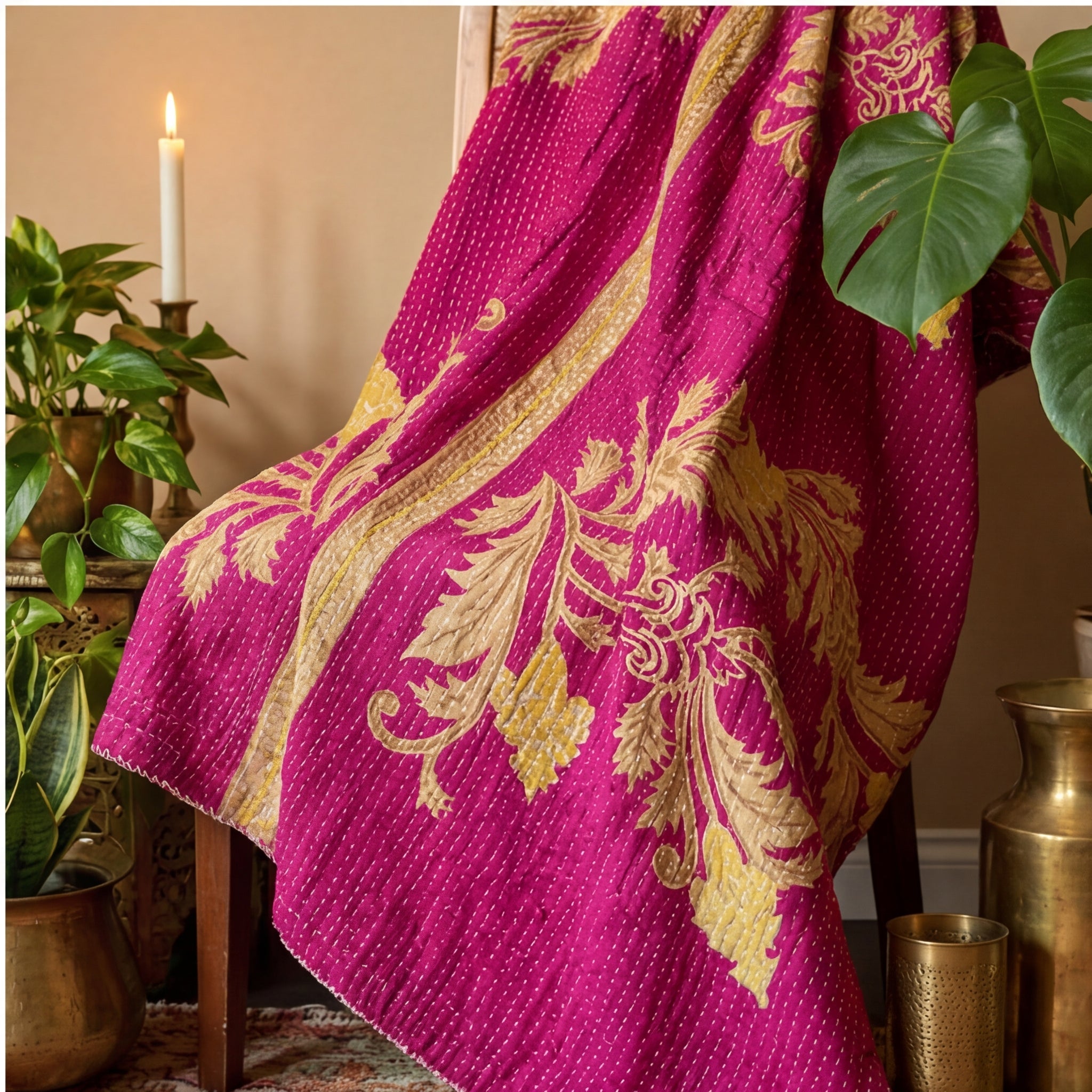 Serene Meadow Reversible Kantha Throw