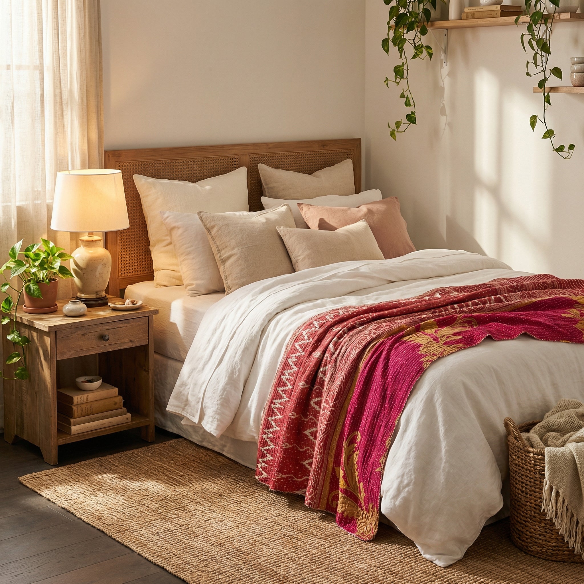 Serene Meadow Reversible Kantha Throw