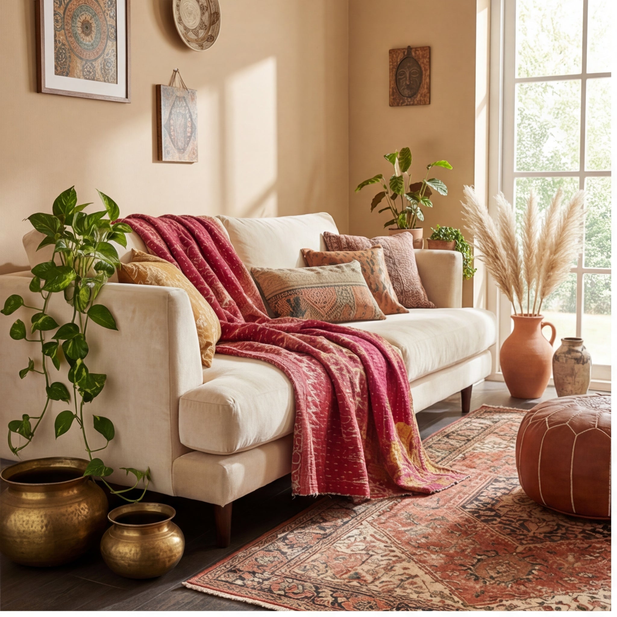 Serene Meadow Reversible Kantha Throw