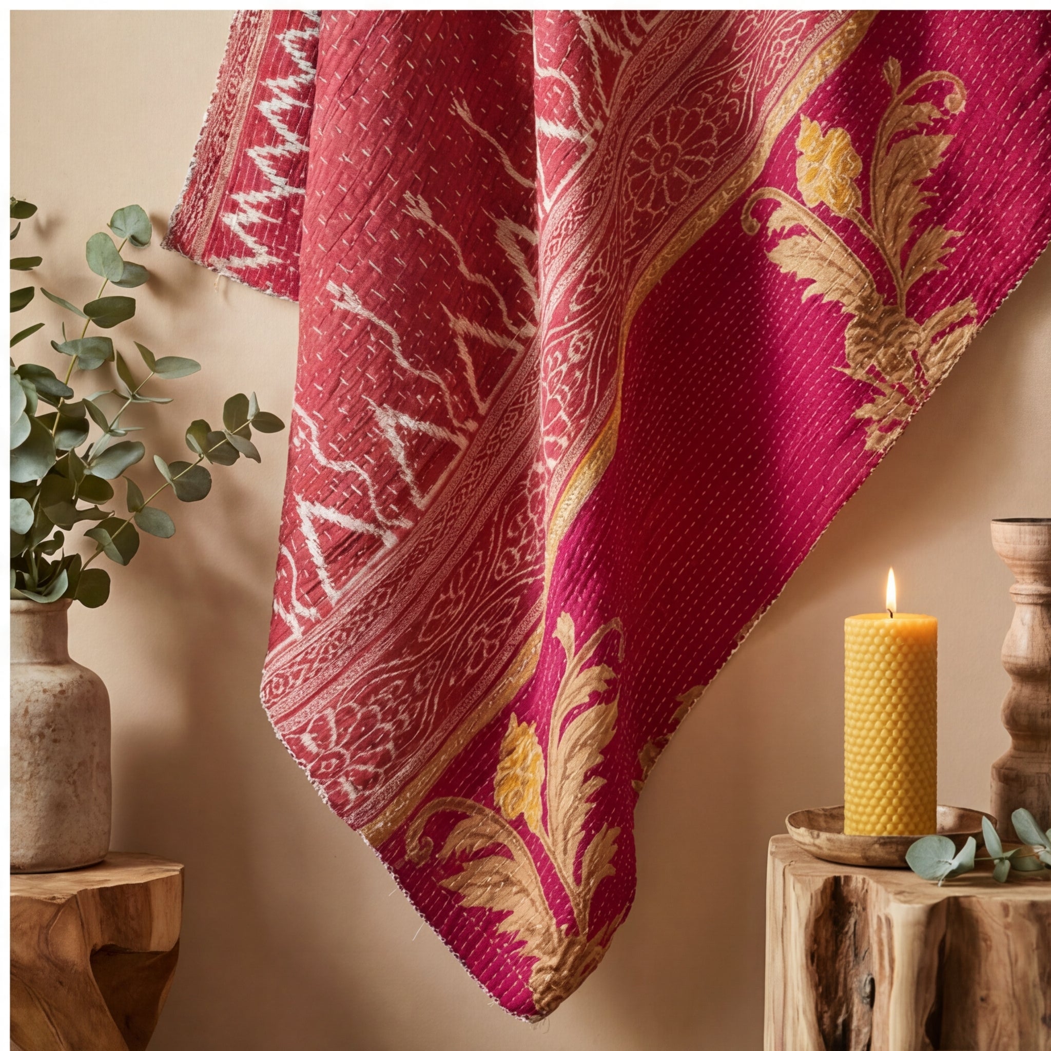 Serene Meadow Reversible Kantha Throw