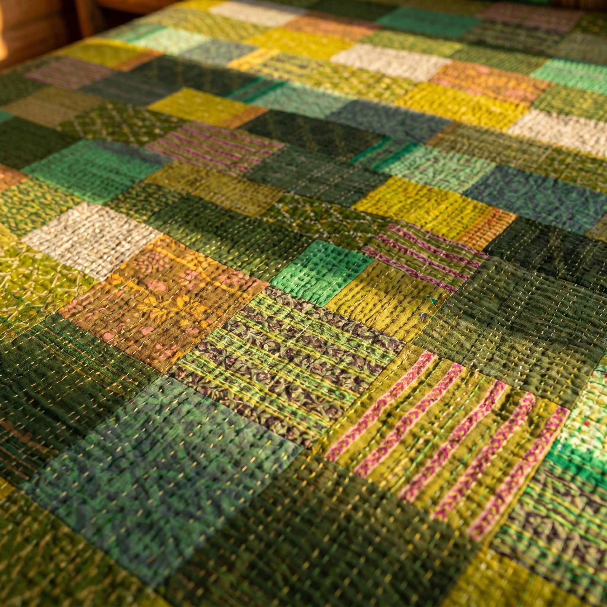 Lush Green Handmade Patola King Bedspread