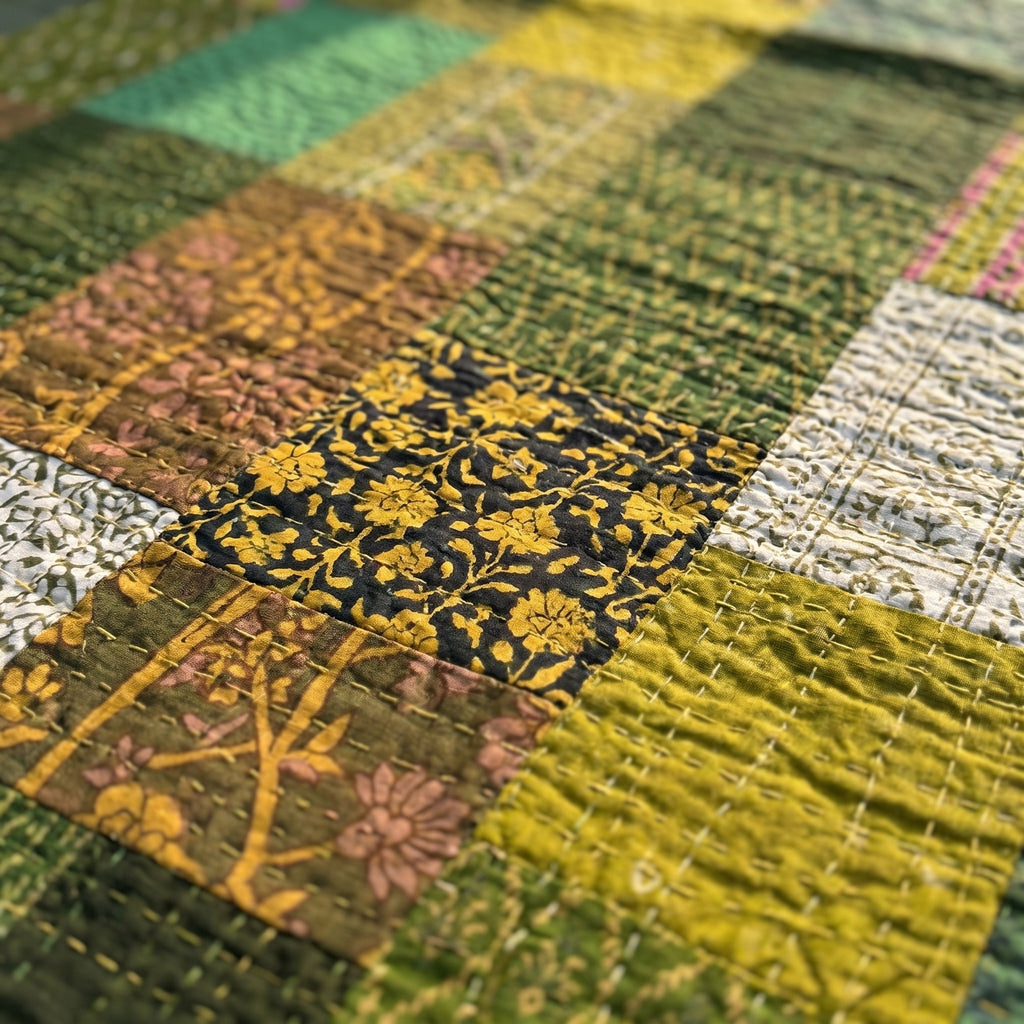Lush Green Handmade Patola King Bedspread
