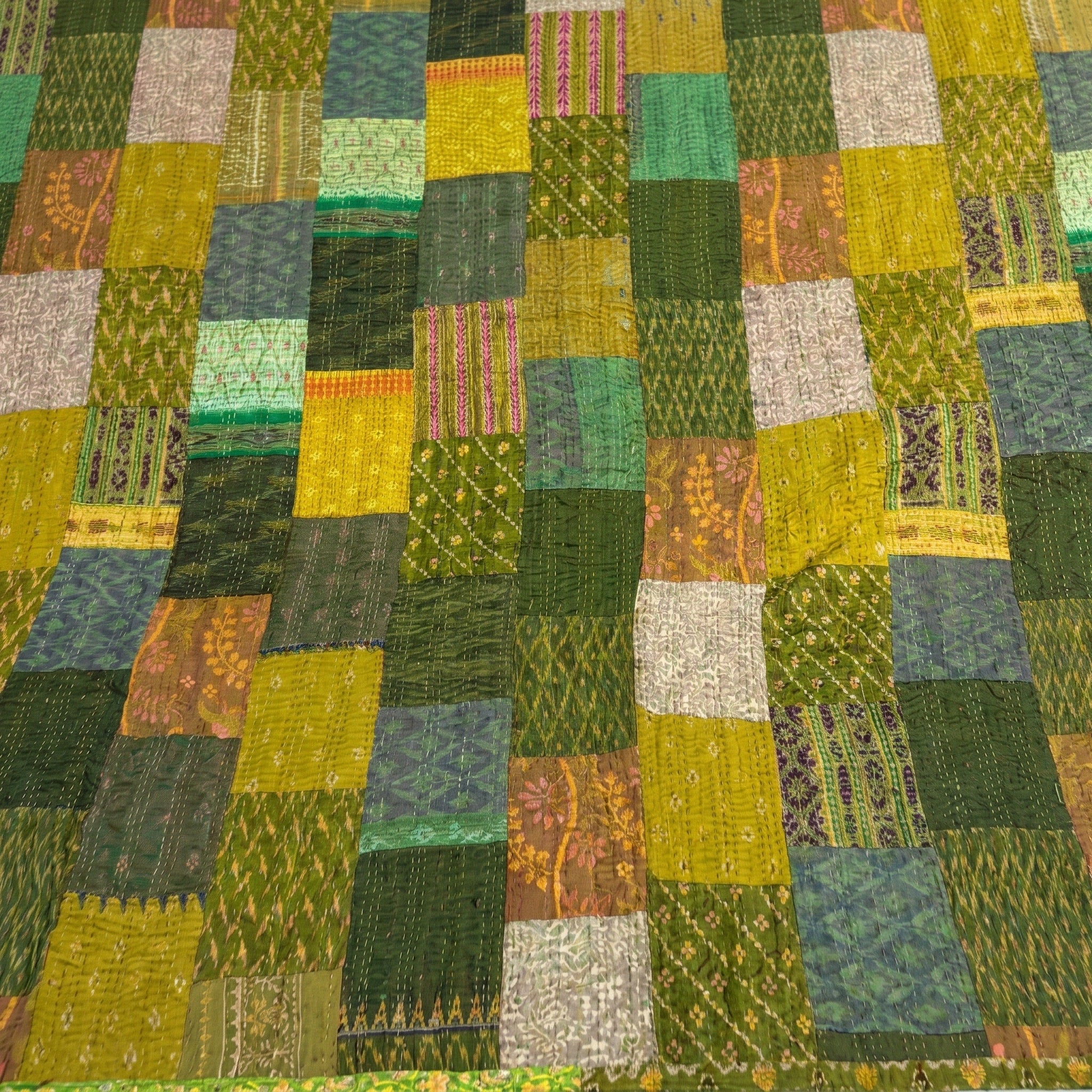 Lush Green Handmade Patola King Bedspread