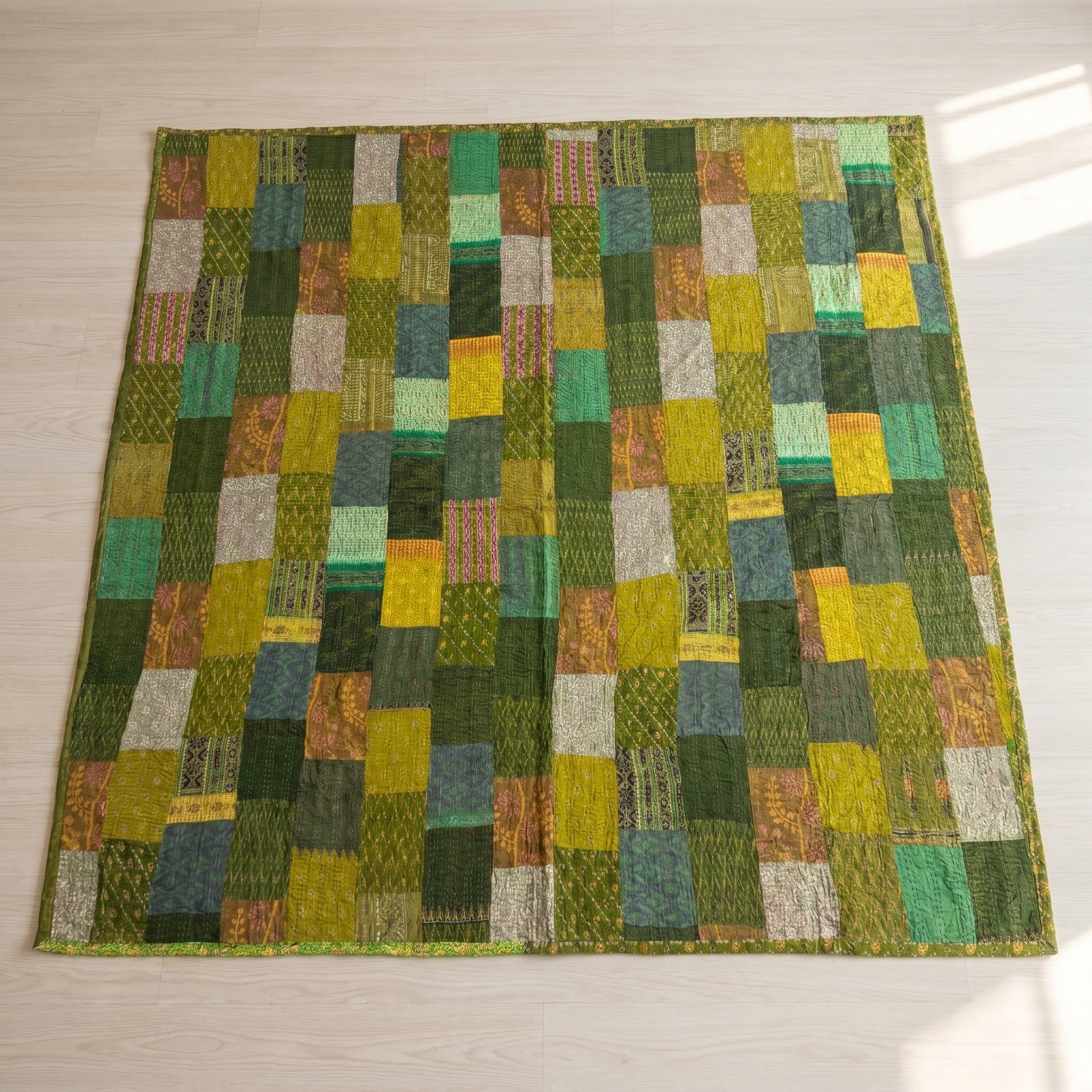 Lush Green Handmade Patola King Bedspread