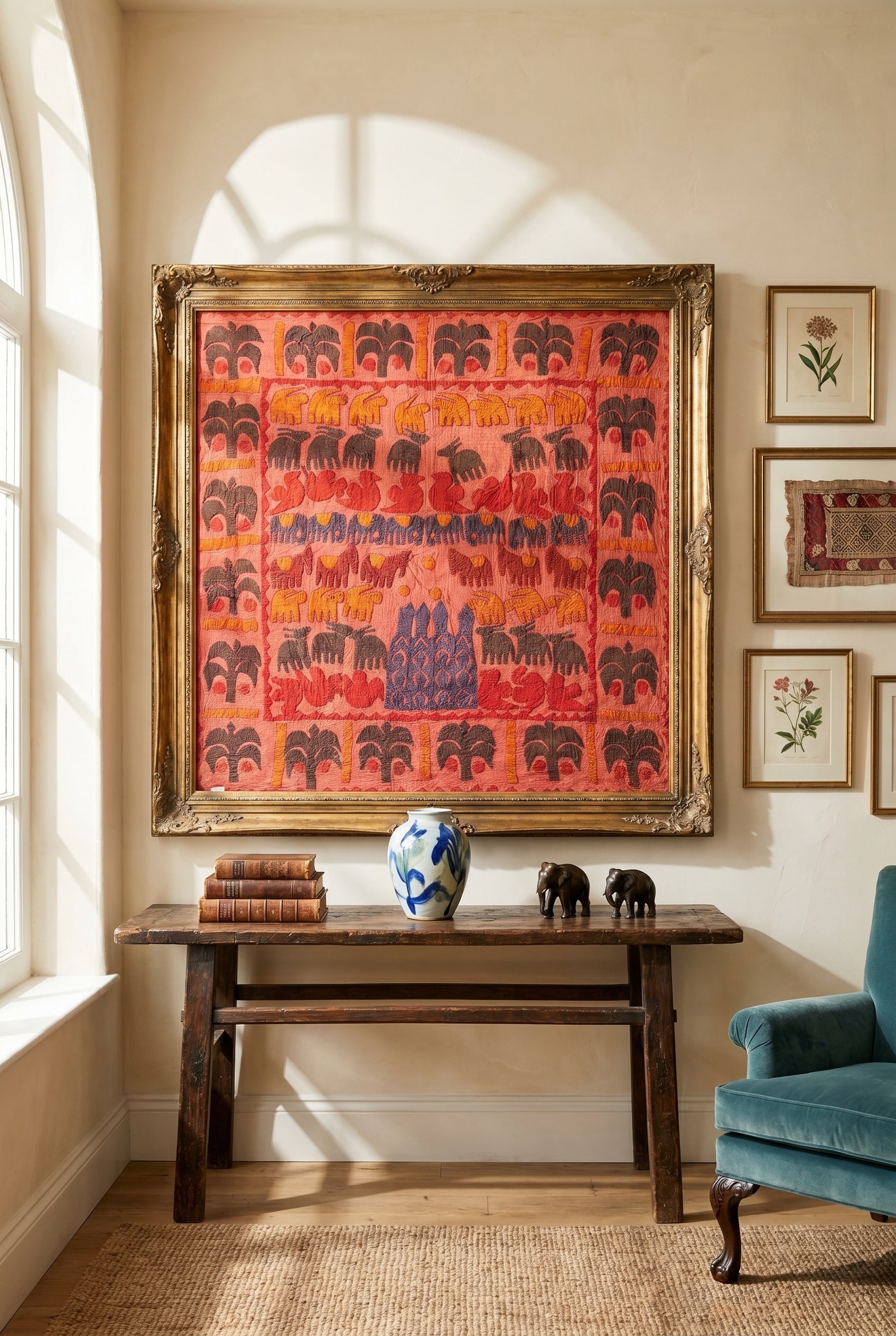 Indigo Dusk Appliqué Pure Cotton Wall Hanging