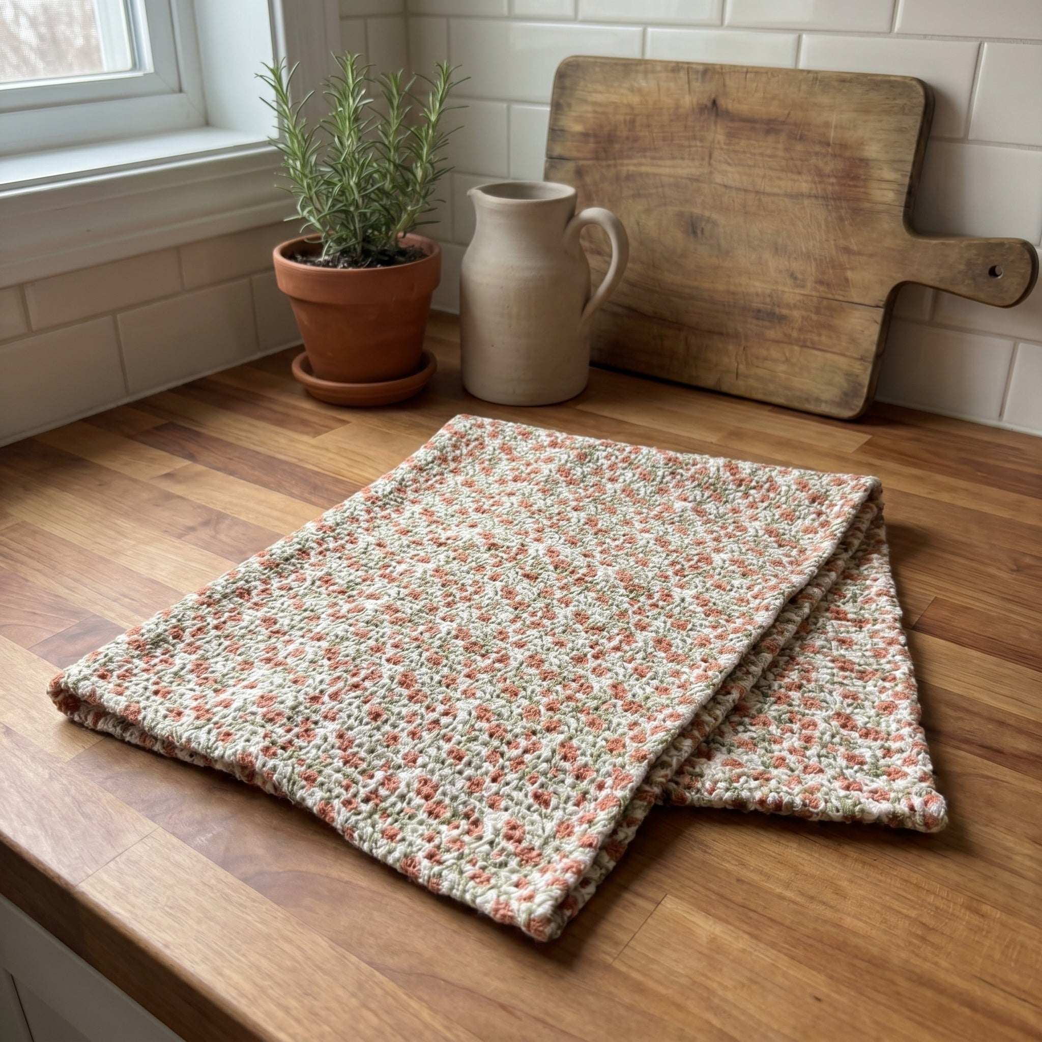 Dew Mist Handmade Waffled Cotton Kitchen Towel