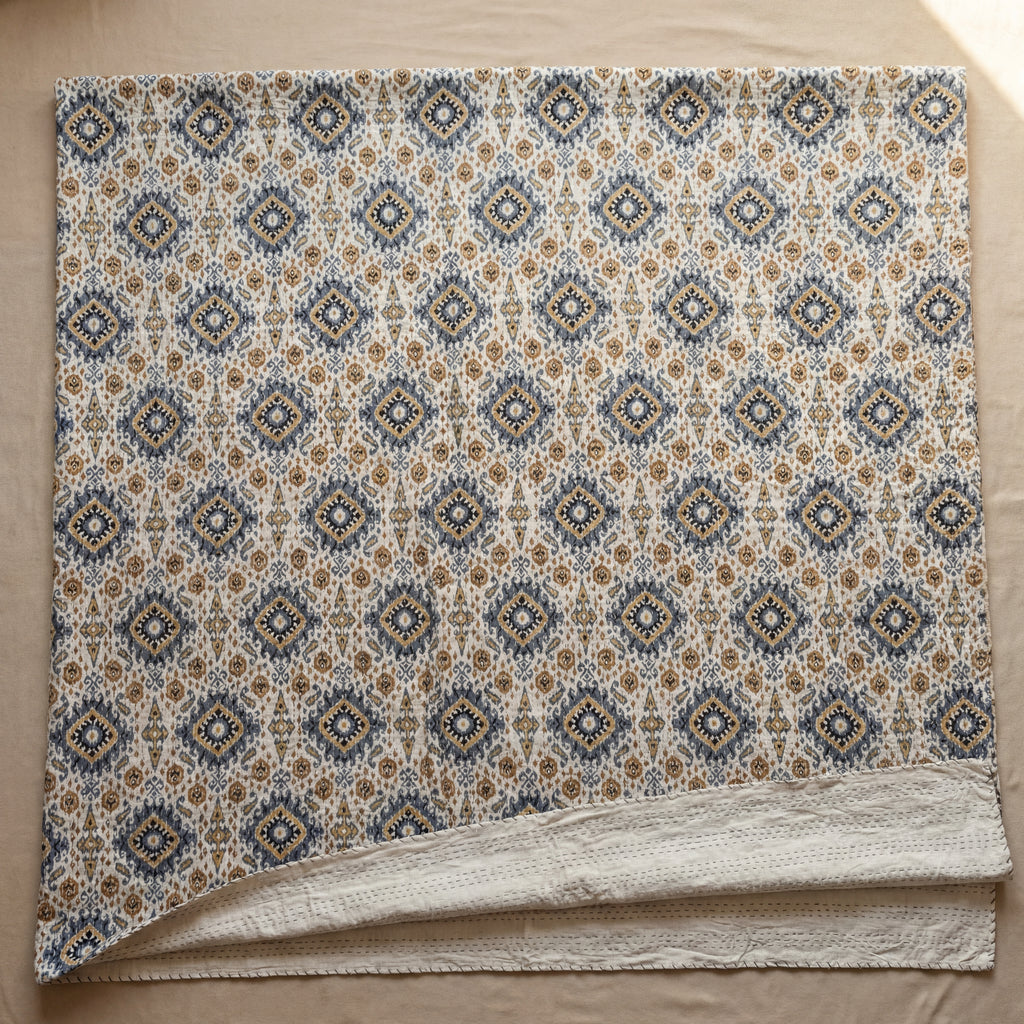 Mint Aviary Kantha queen Size Bed-spread (Reversible)