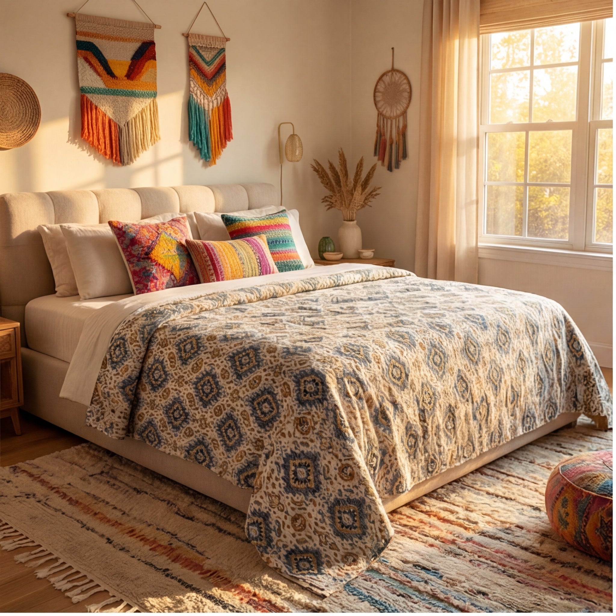 Mint Aviary Kantha queen Size Bed-spread (Reversible)