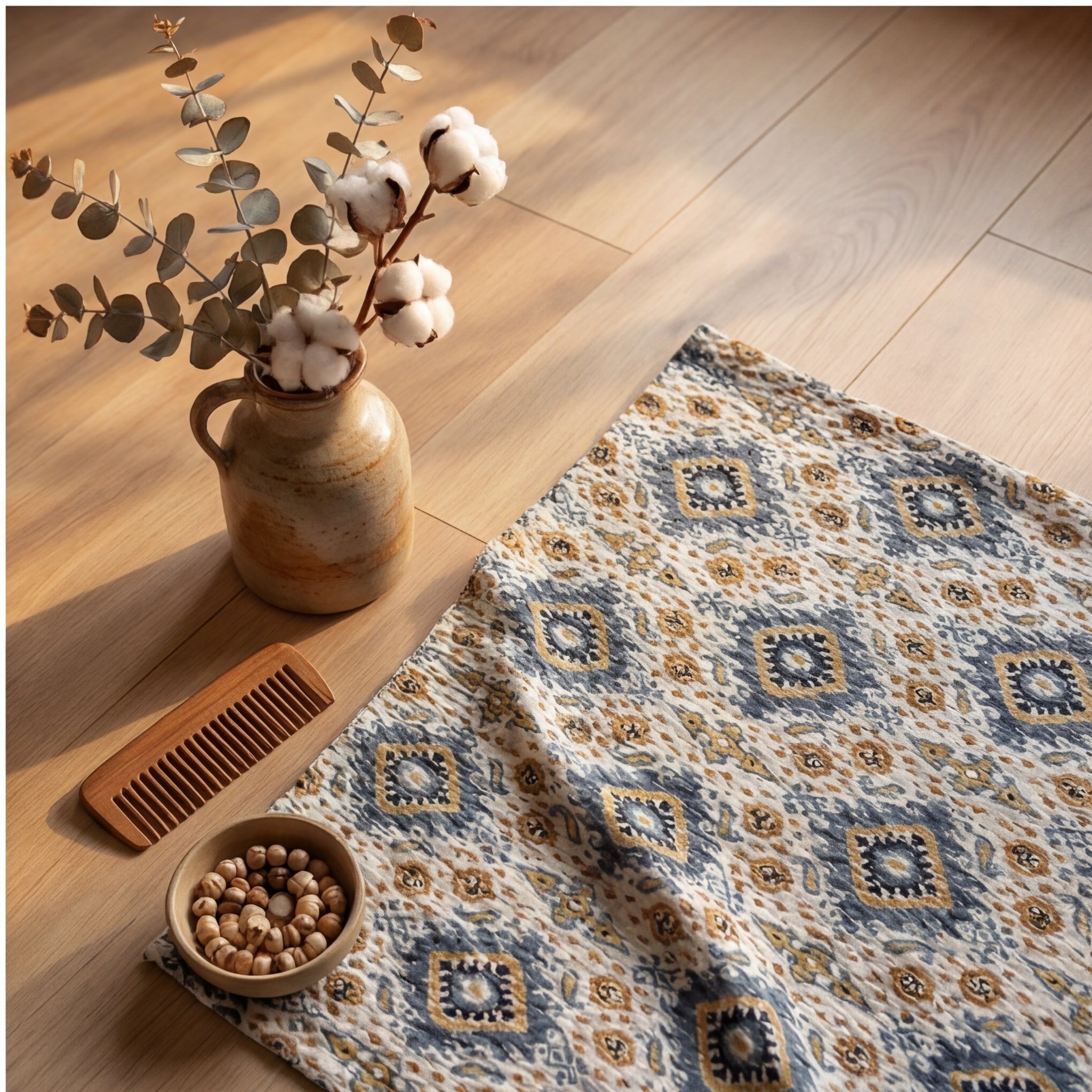 Mint Aviary Kantha queen Size Bed-spread (Reversible)