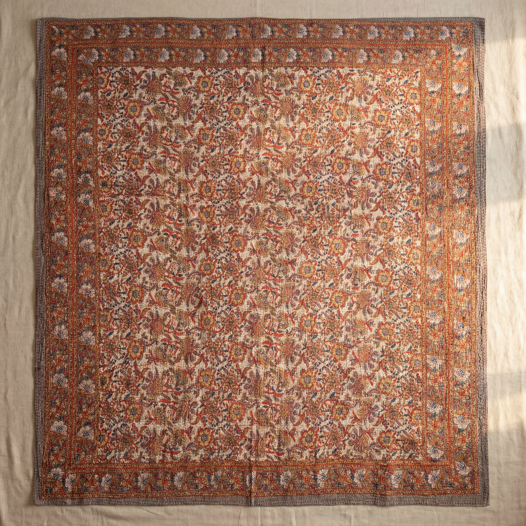 Amber Orchard Kantha Queen Size Bed-spread