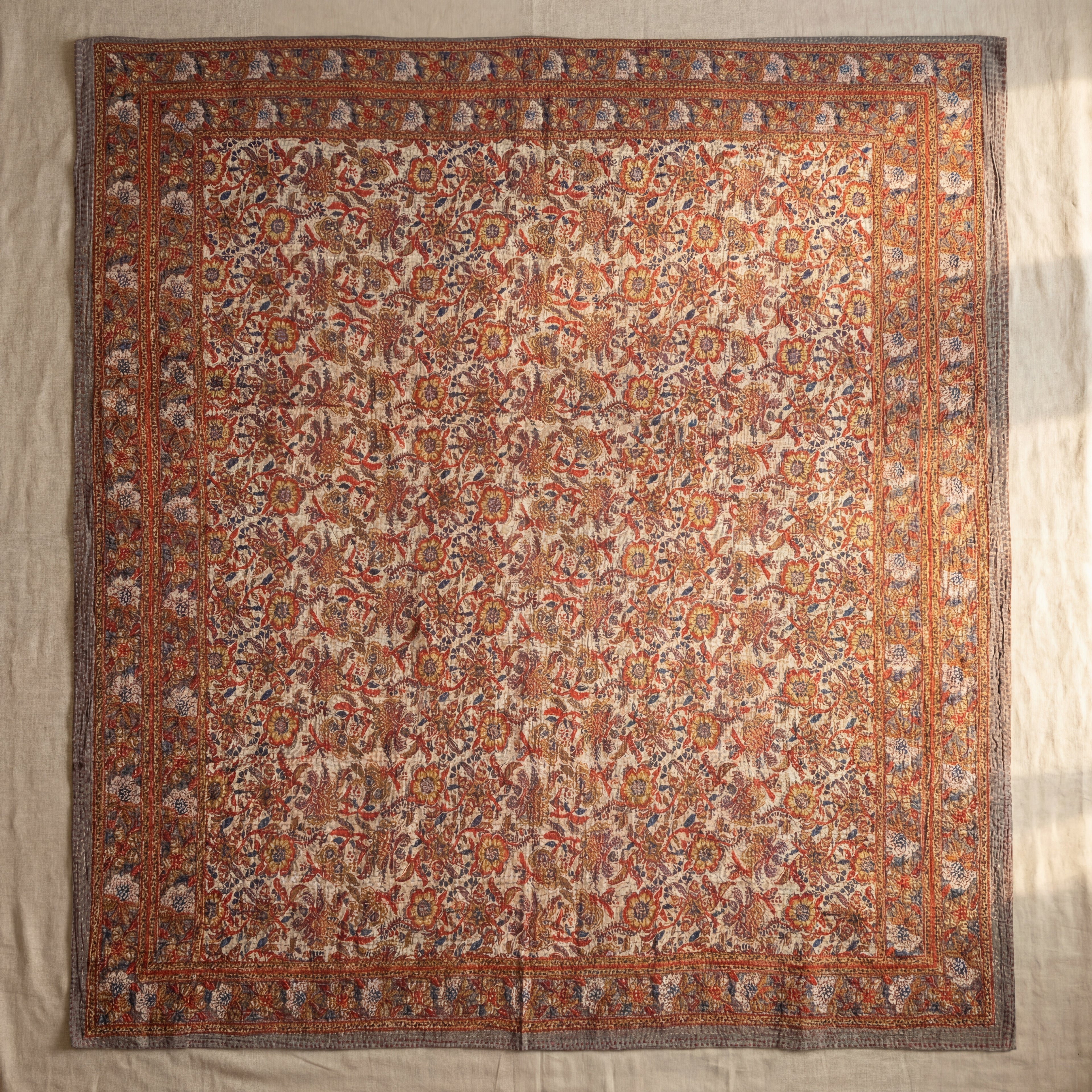 Amber Orchard Kantha Queen Size Bed-spread