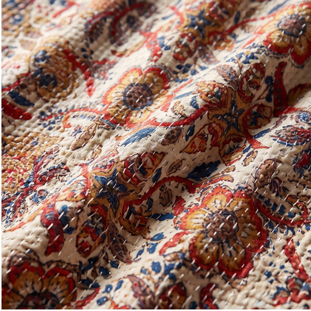 Amber Orchard Kantha Queen Size Bed-spread