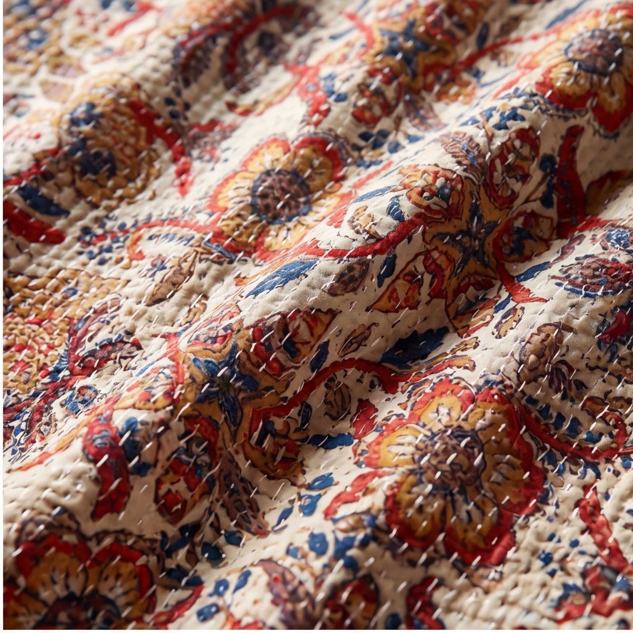 Amber Orchard Kantha Queen Size Bed-spread