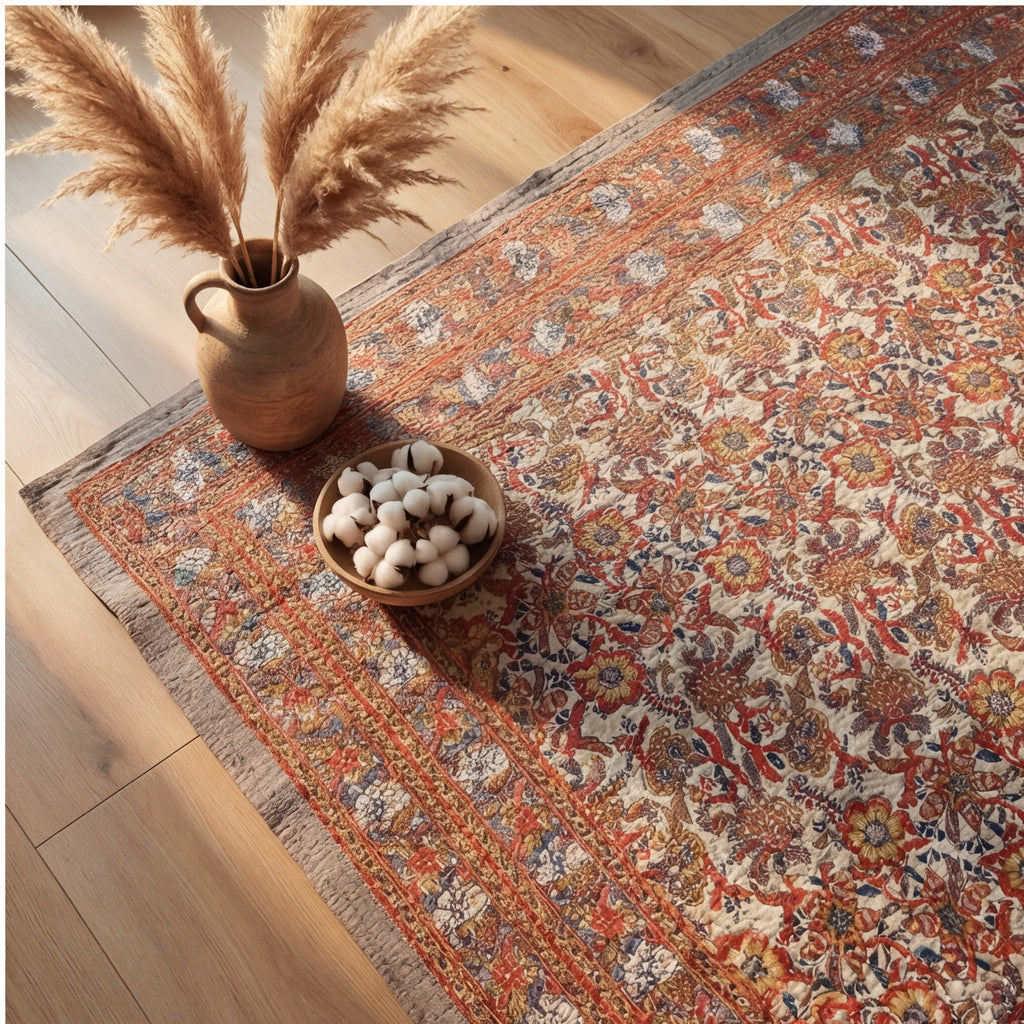 Amber Orchard Kantha Queen Size Bed-spread