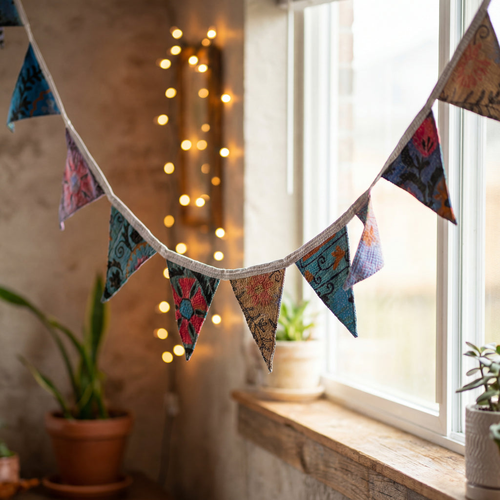 Indigo Bloom Hand Embroidered Suzani Bunting