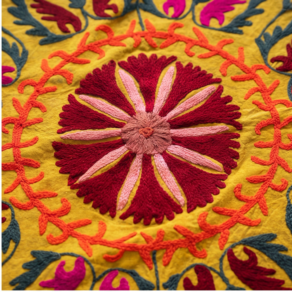 Bending Birches Hand-Embroidered Cotton Suzani Throw