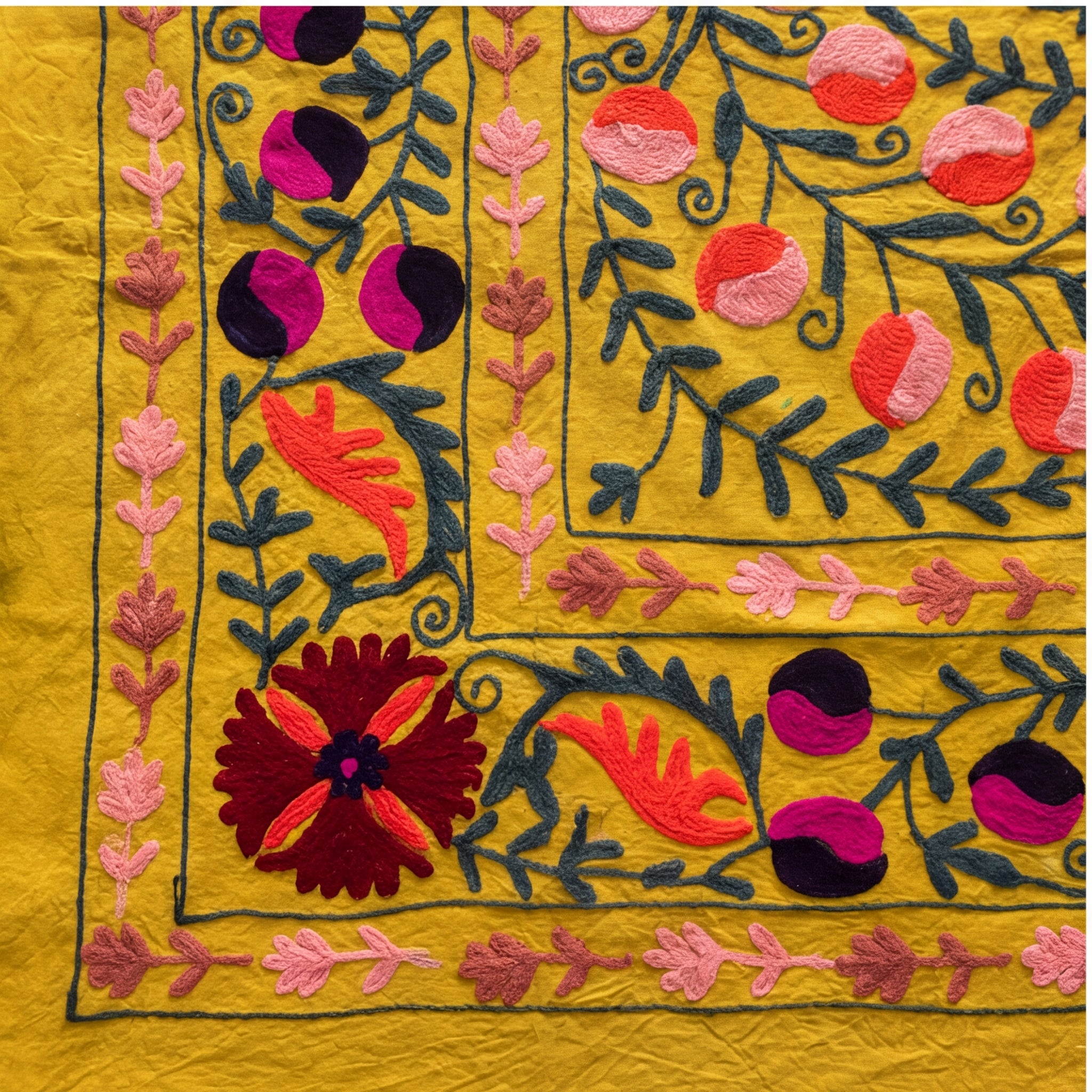 Bending Birches Hand-Embroidered Cotton Suzani Throw