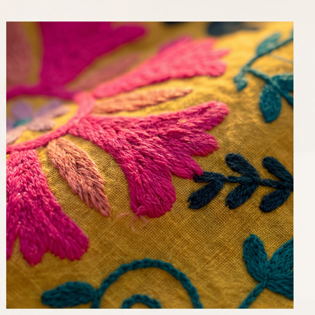 Swaying Sumac Hand-Embroidered Cotton Suzani Throw