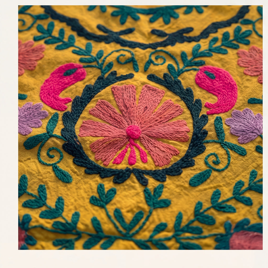 Swaying Sumac Hand-Embroidered Cotton Suzani Throw