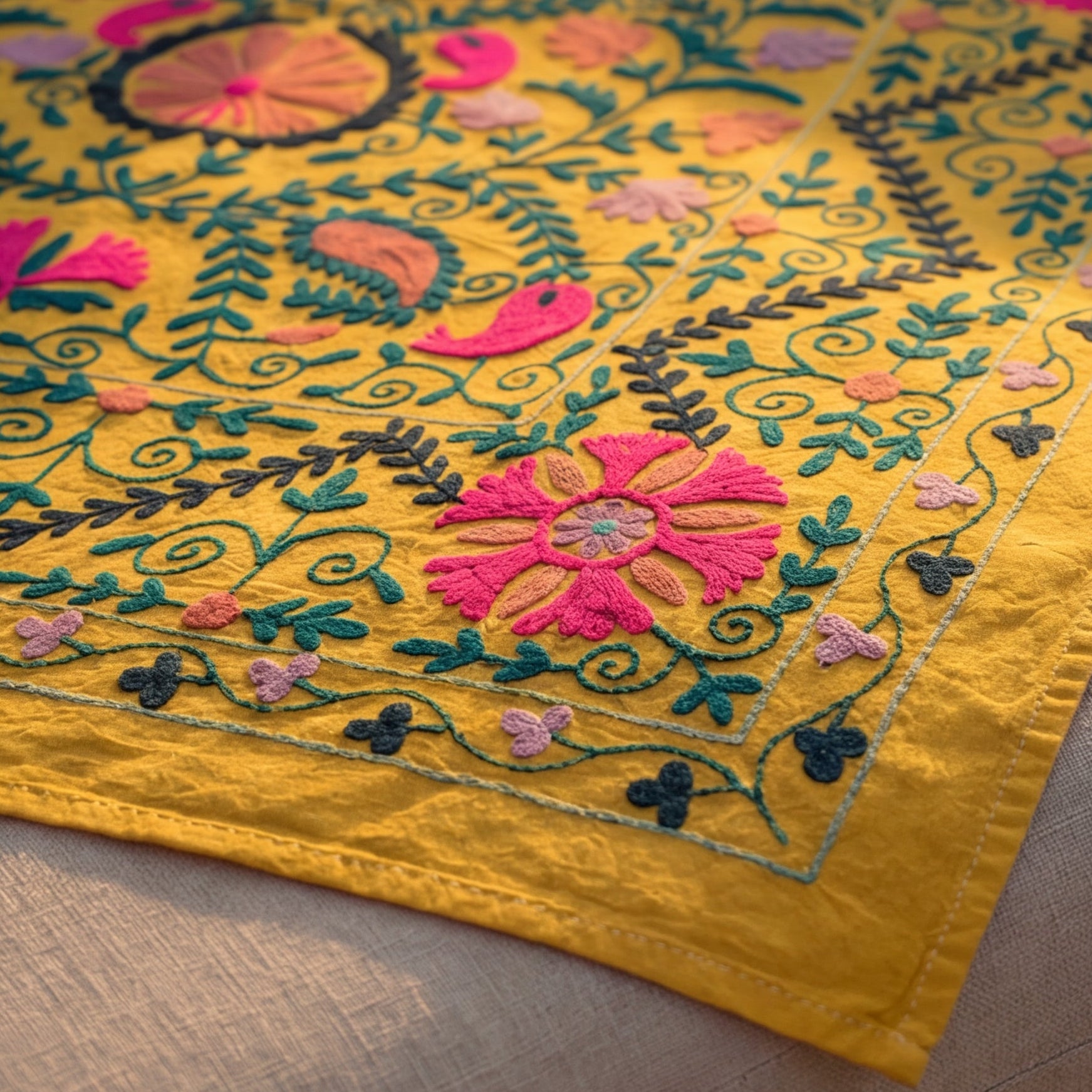 Swaying Sumac Hand-Embroidered Cotton Suzani Throw