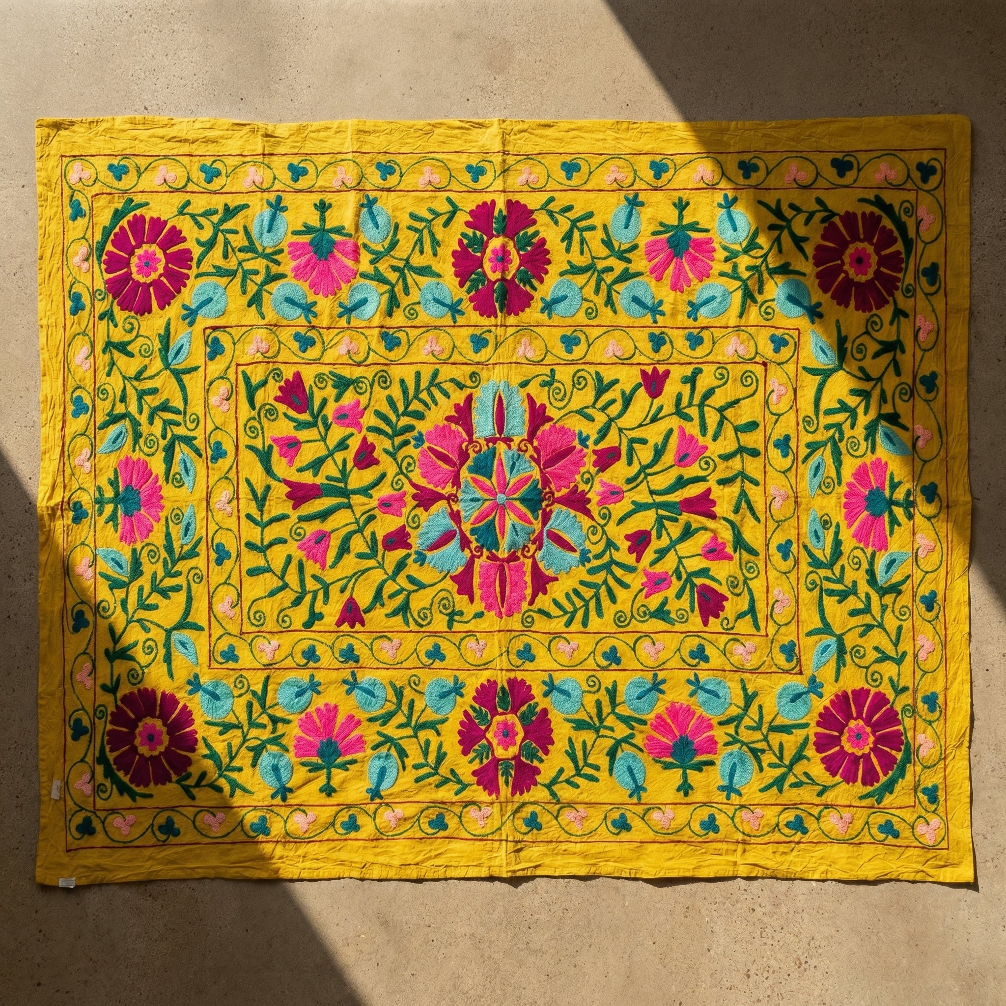 Suspended Solitude Hand-Embroidered Cotton Suzani Throw