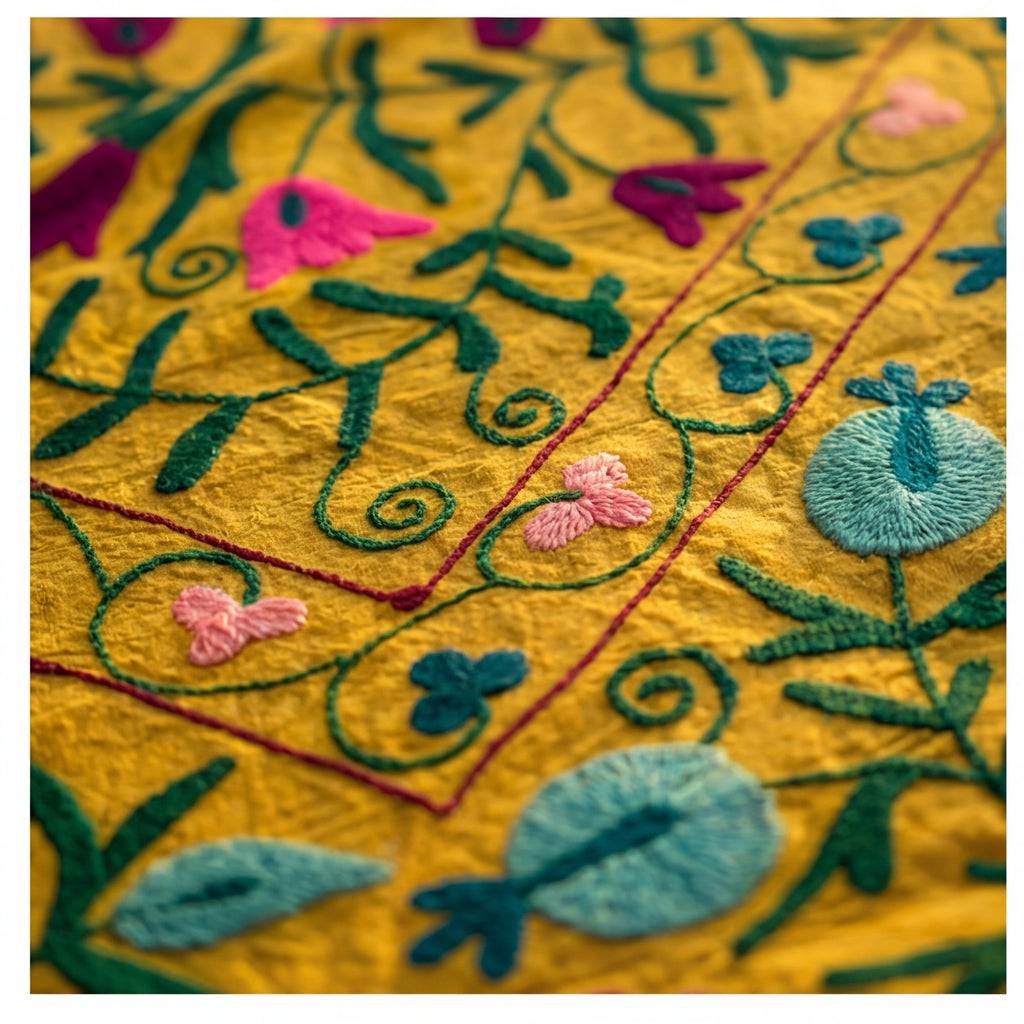 Suspended Solitude Hand-Embroidered Cotton Suzani Throw