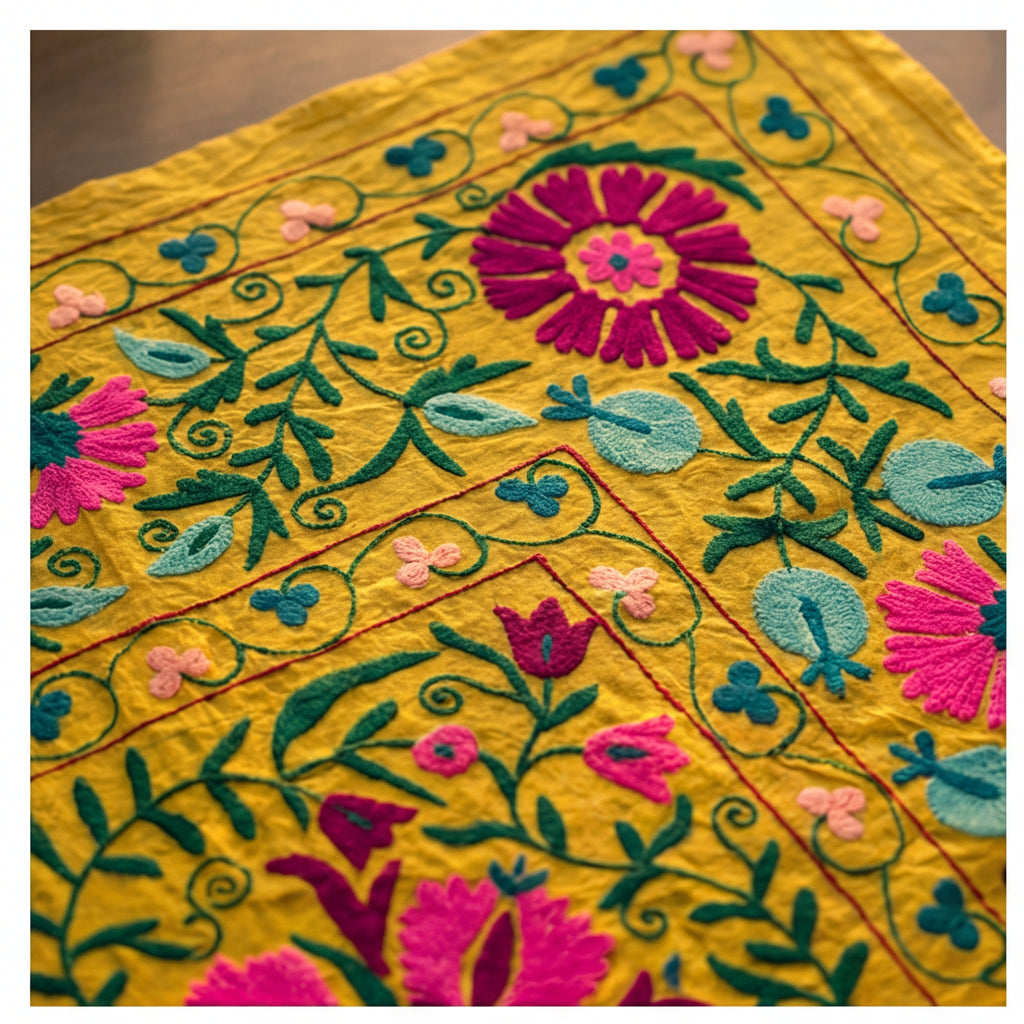 Suspended Solitude Hand-Embroidered Cotton Suzani Throw