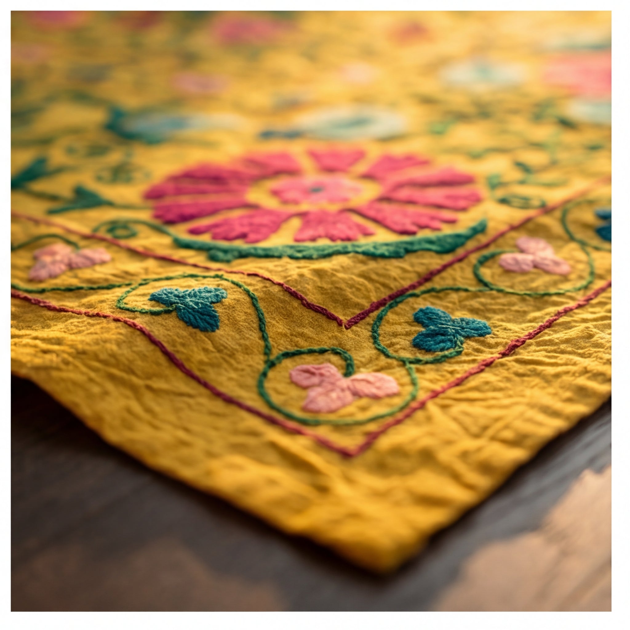 Suspended Solitude Hand-Embroidered Cotton Suzani Throw