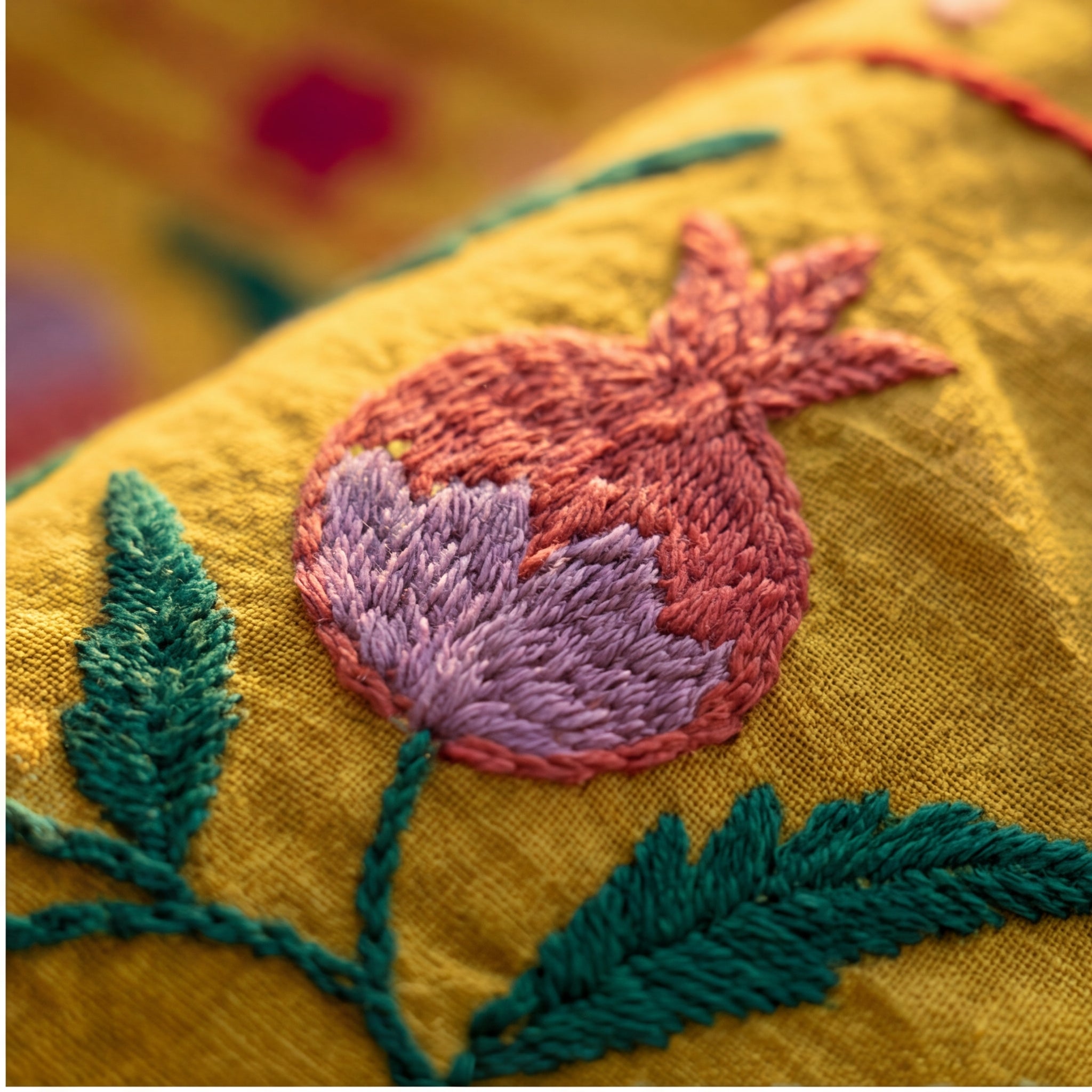 Trailing Thistles Hand-Embroidered Cotton Suzani Throw