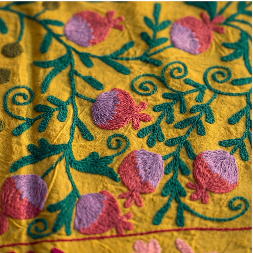 Trailing Thistles Hand-Embroidered Cotton Suzani Throw