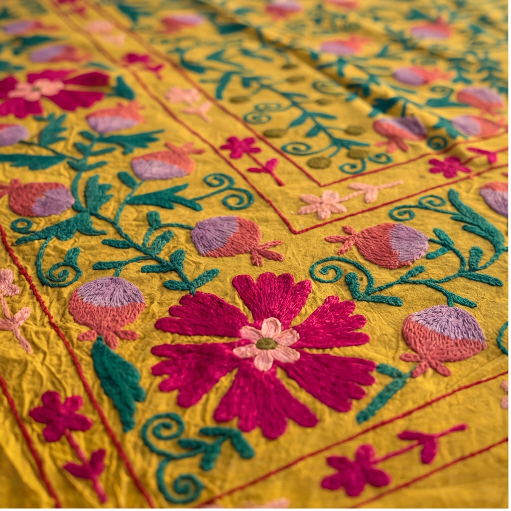 Trailing Thistles Hand-Embroidered Cotton Suzani Throw