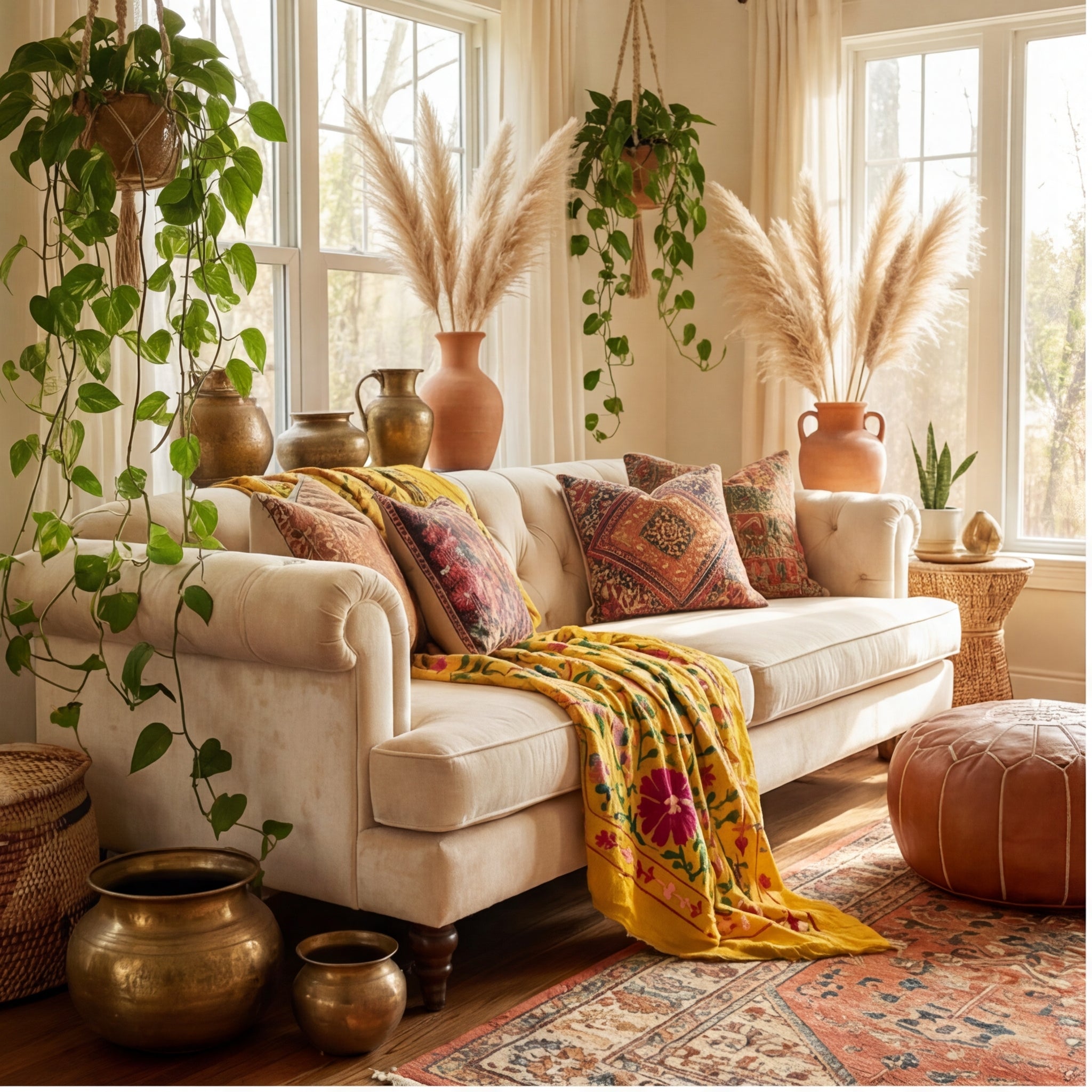 Trailing Thistles Hand-Embroidered Cotton Suzani Throw