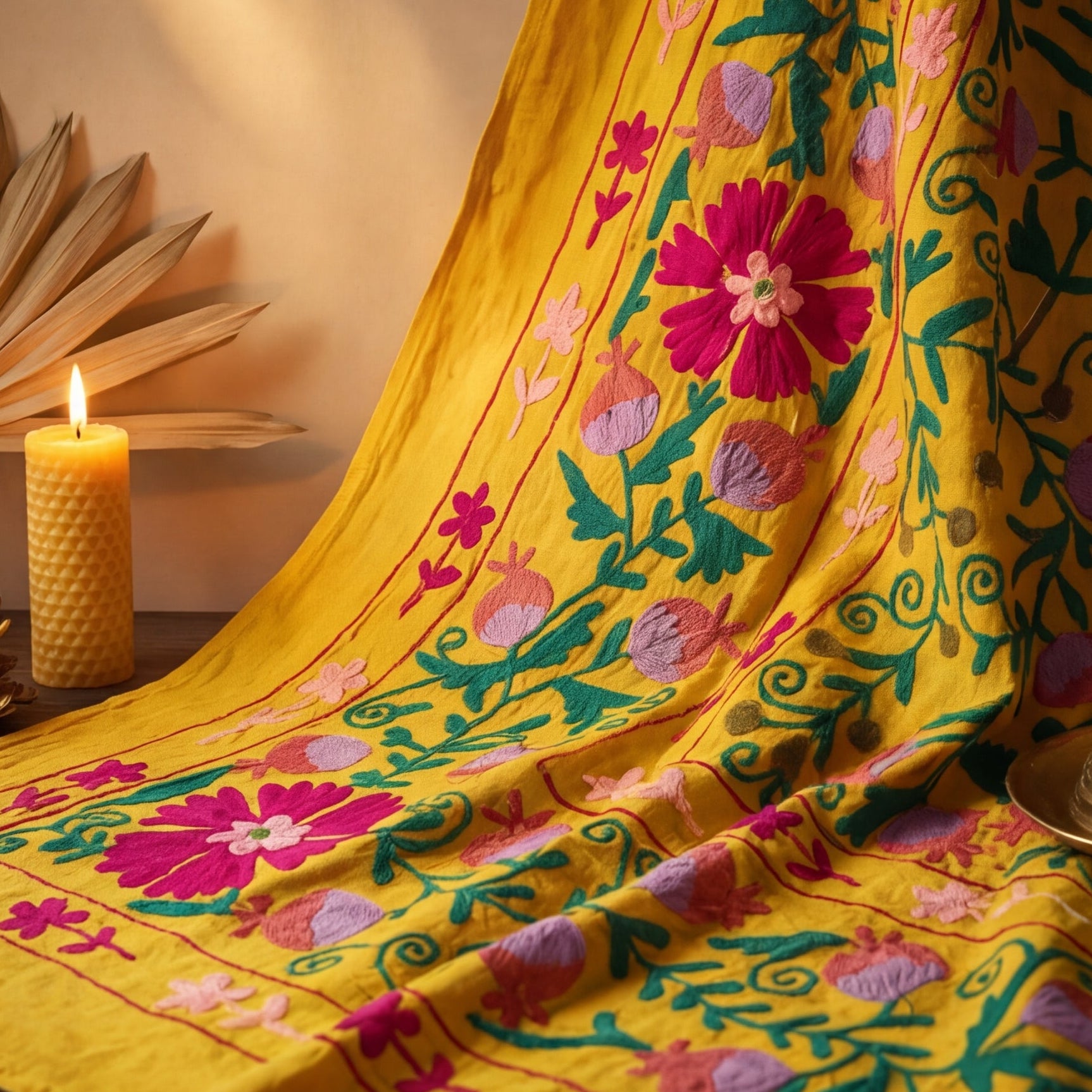 Trailing Thistles Hand-Embroidered Cotton Suzani Throw