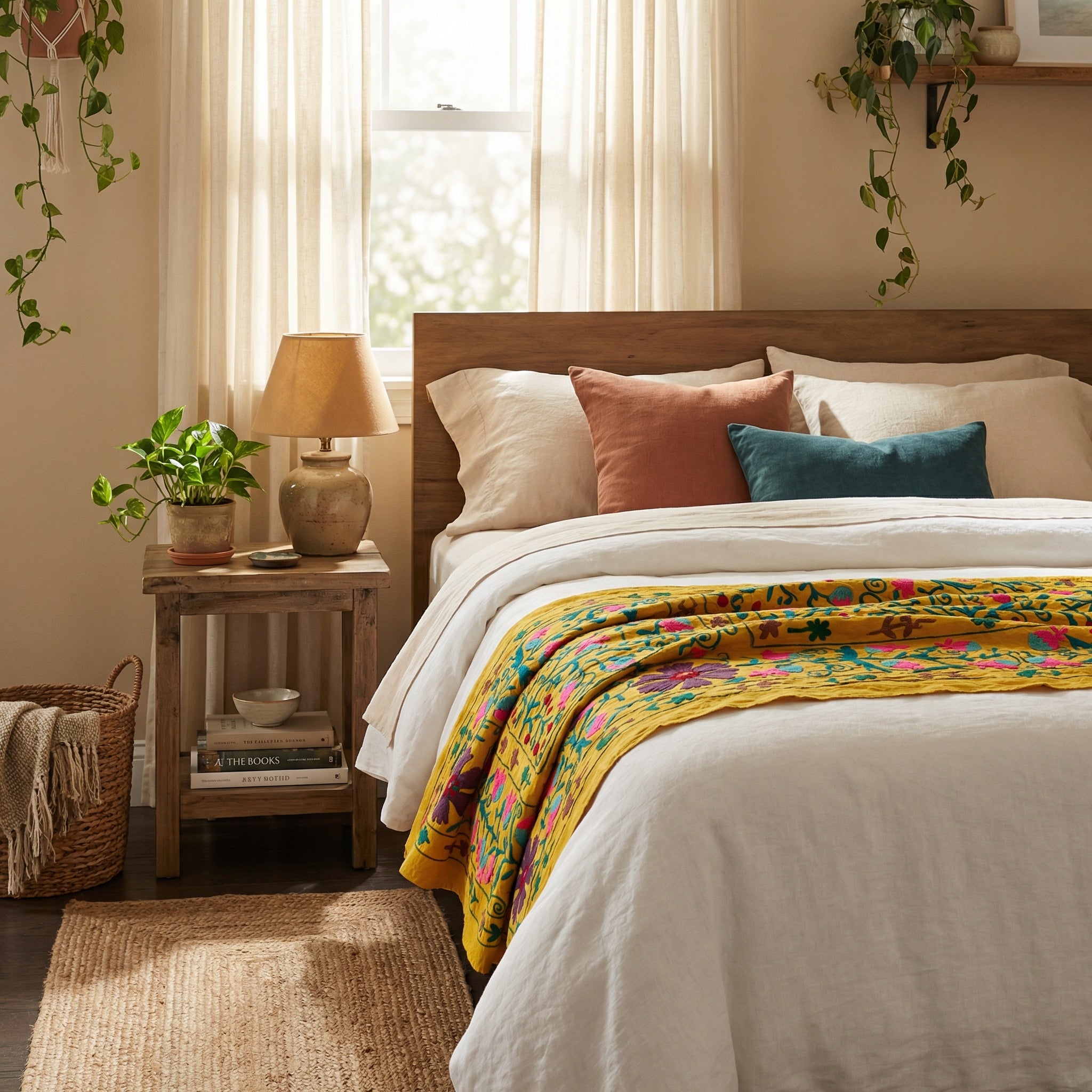 Gliding Grasslands Hand-Embroidered Cotton Suzani Throw