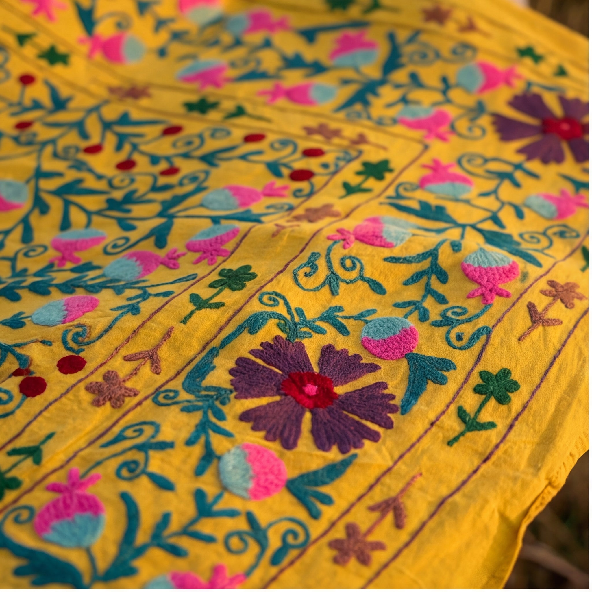 Gliding Grasslands Hand-Embroidered Cotton Suzani Throw