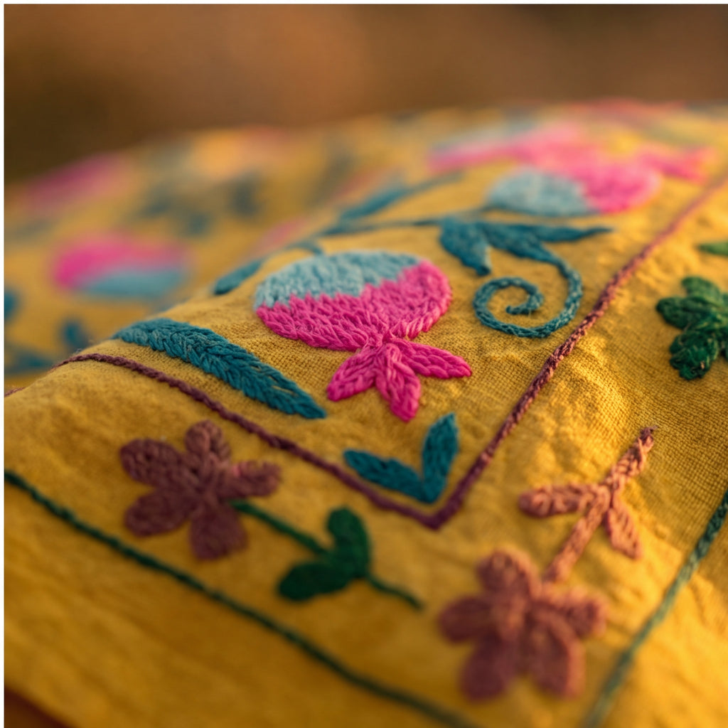 Gliding Grasslands Hand-Embroidered Cotton Suzani Throw