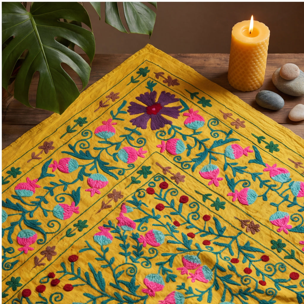 Gliding Grasslands Hand-Embroidered Cotton Suzani Throw