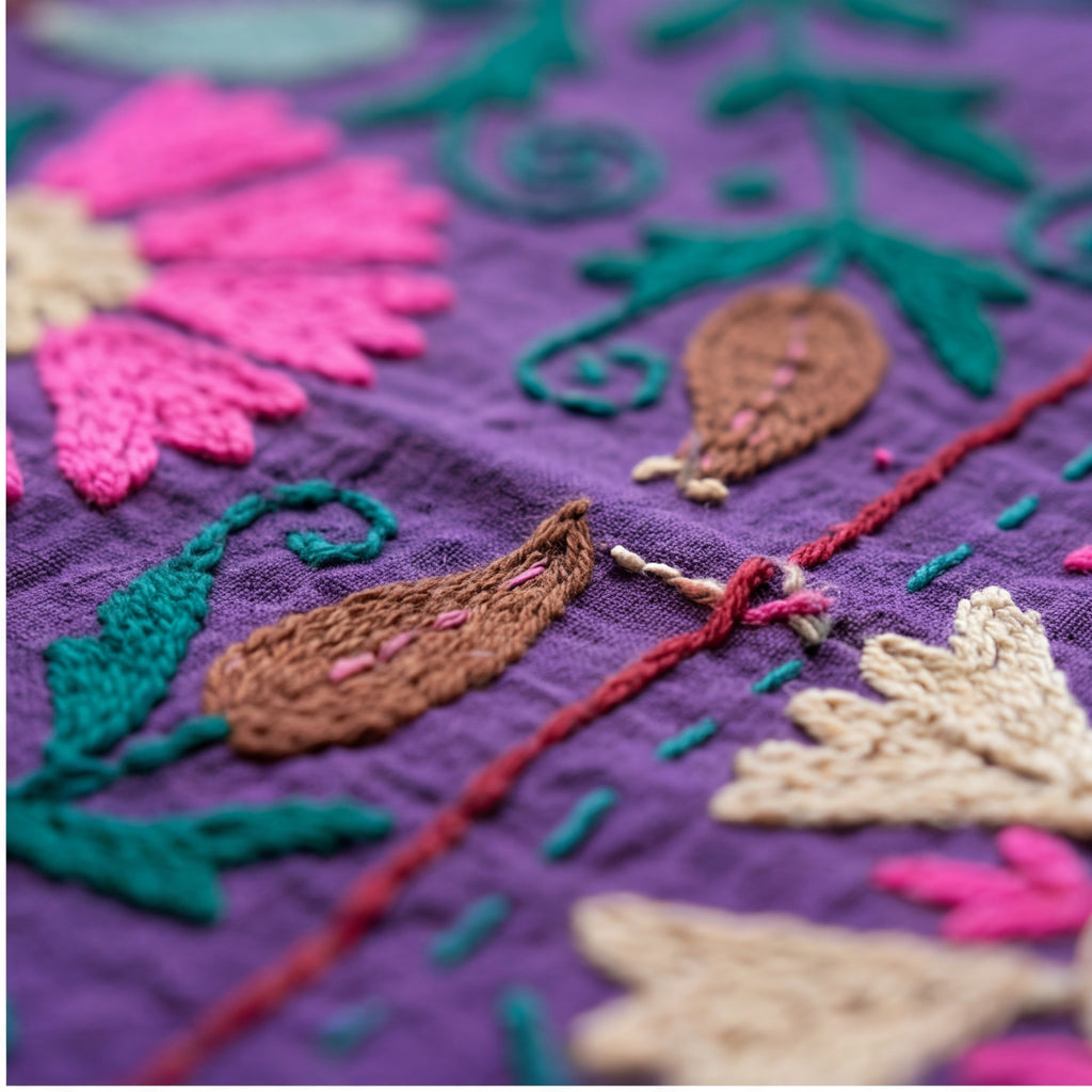 Roaming Rivers Hand-Embroidered Cotton Suzani Throw