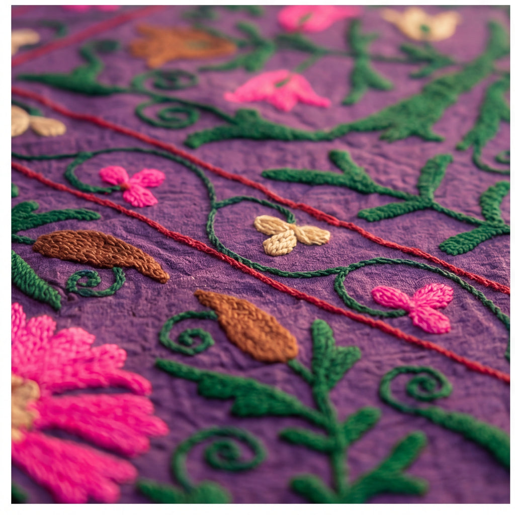 Roaming Rivers Hand-Embroidered Cotton Suzani Throw