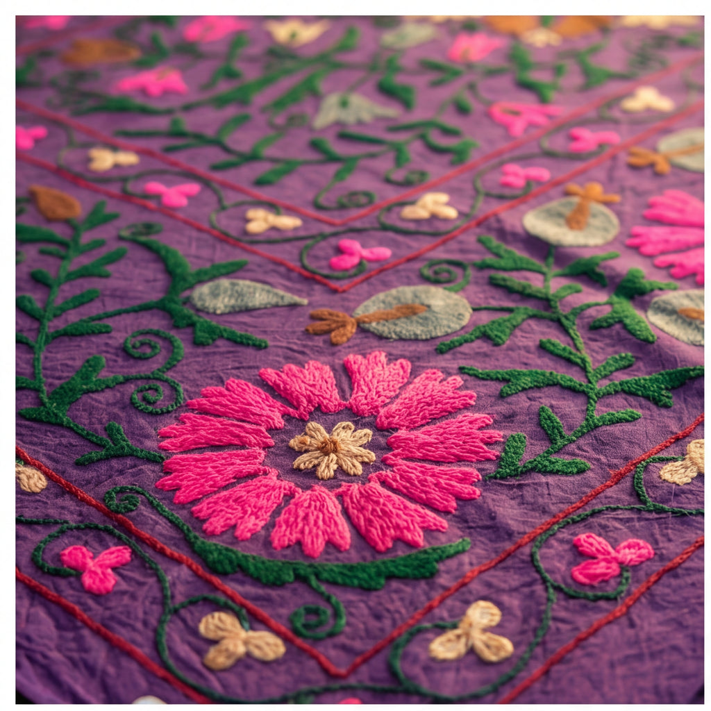 Roaming Rivers Hand-Embroidered Cotton Suzani Throw