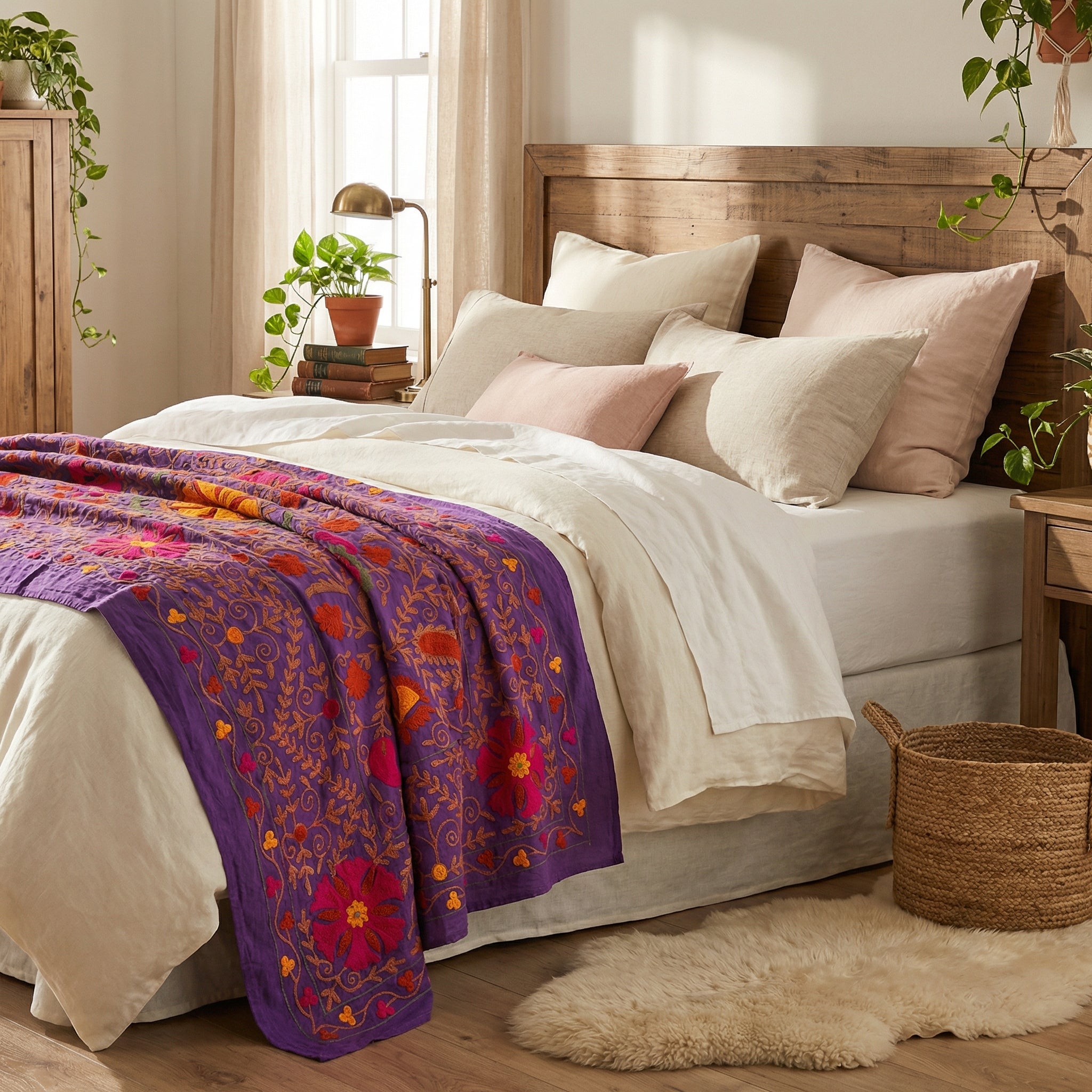 Turning Tundra Hand-Embroidered Cotton Suzani Throw