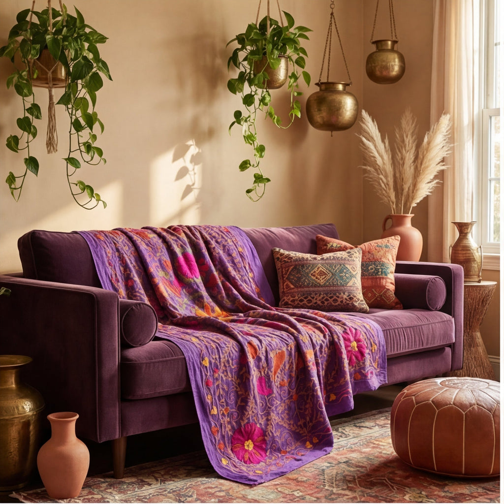 Turning Tundra Hand-Embroidered Cotton Suzani Throw