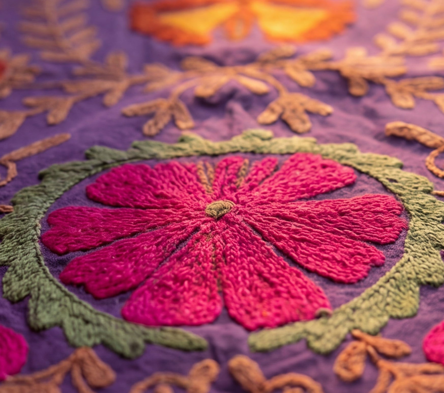 Turning Tundra Hand-Embroidered Cotton Suzani Throw