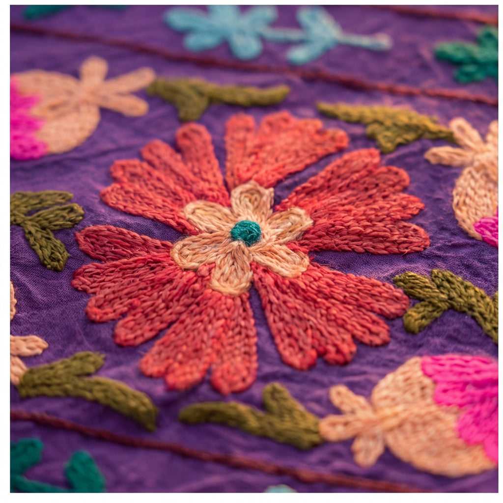 Hazy Horizon Hand-Embroidered Cotton Suzani Throw