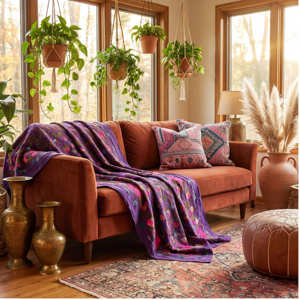 Hazy Horizon Hand-Embroidered Cotton Suzani Throw