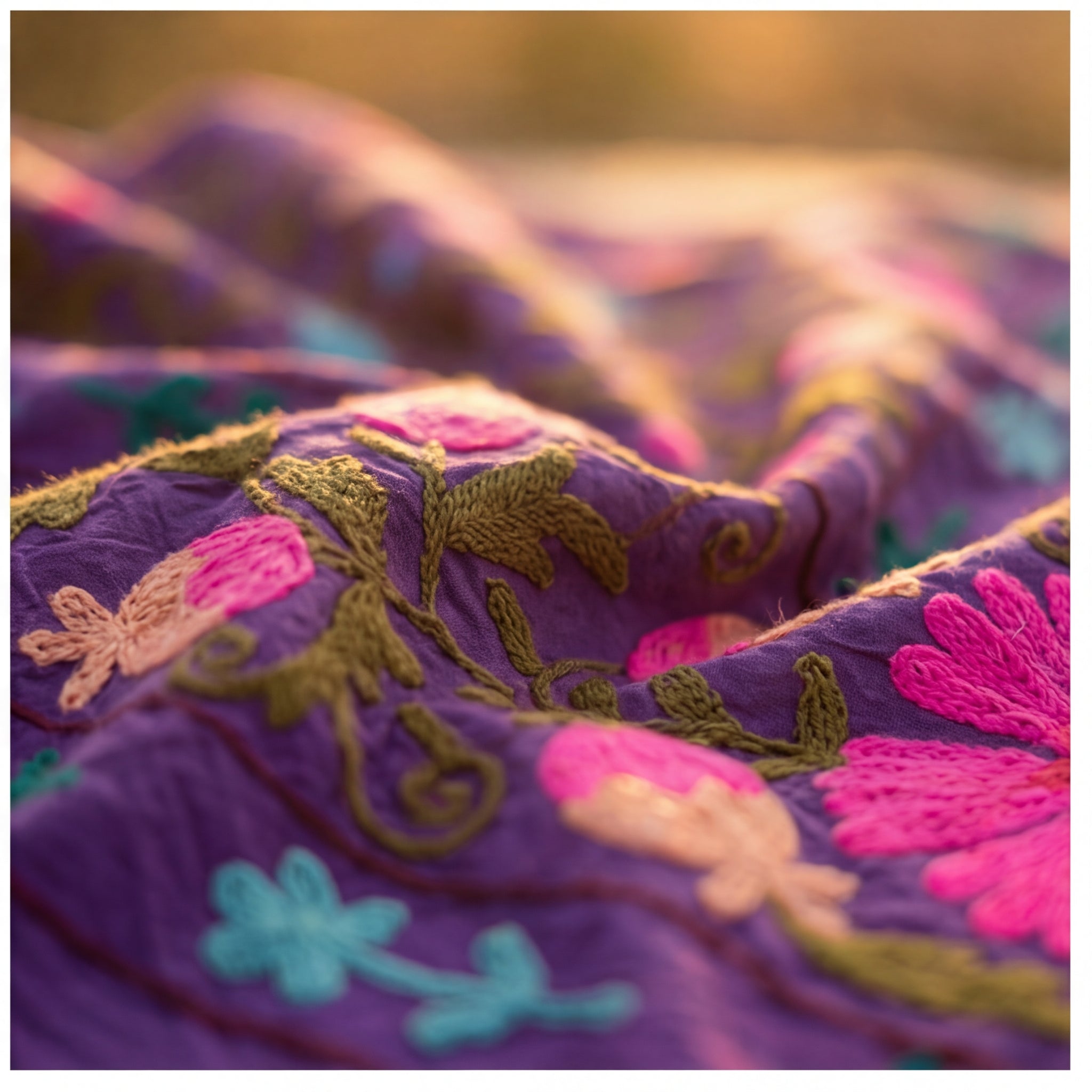 Hazy Horizon Hand-Embroidered Cotton Suzani Throw