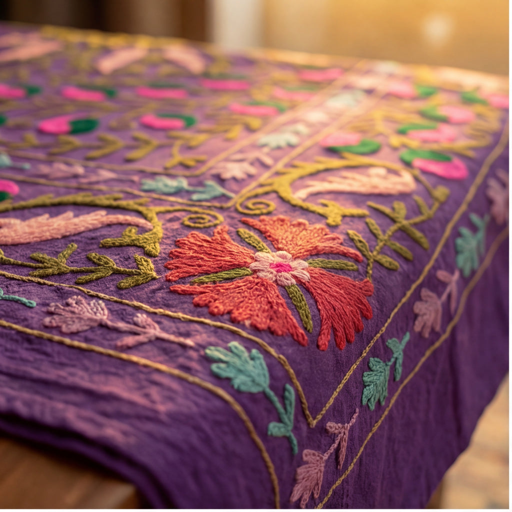 Straying Sedges Hand-Embroidered Cotton Suzani Throw