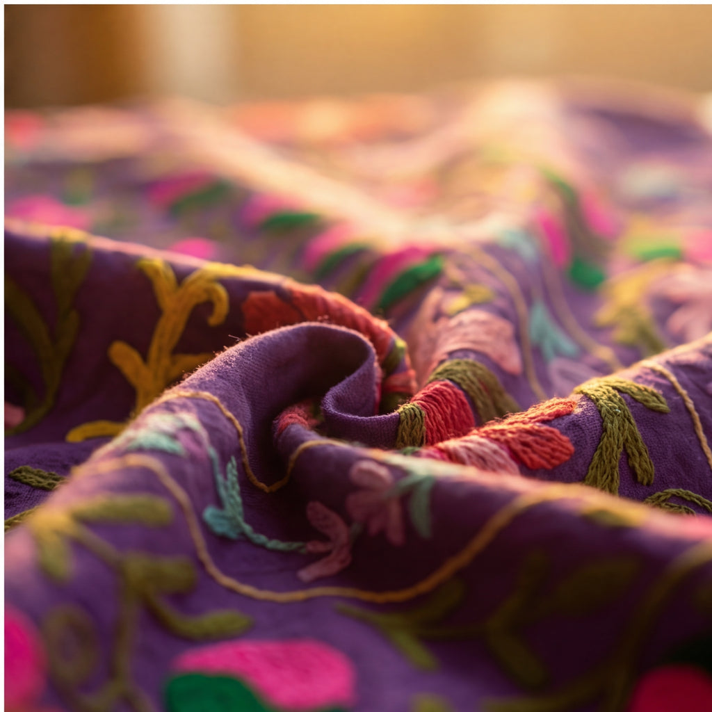 Straying Sedges Hand-Embroidered Cotton Suzani Throw