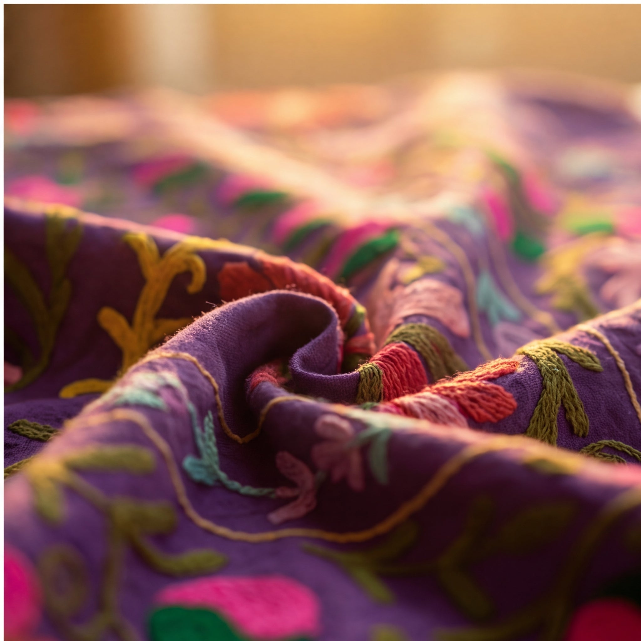 Straying Sedges Hand-Embroidered Cotton Suzani Throw